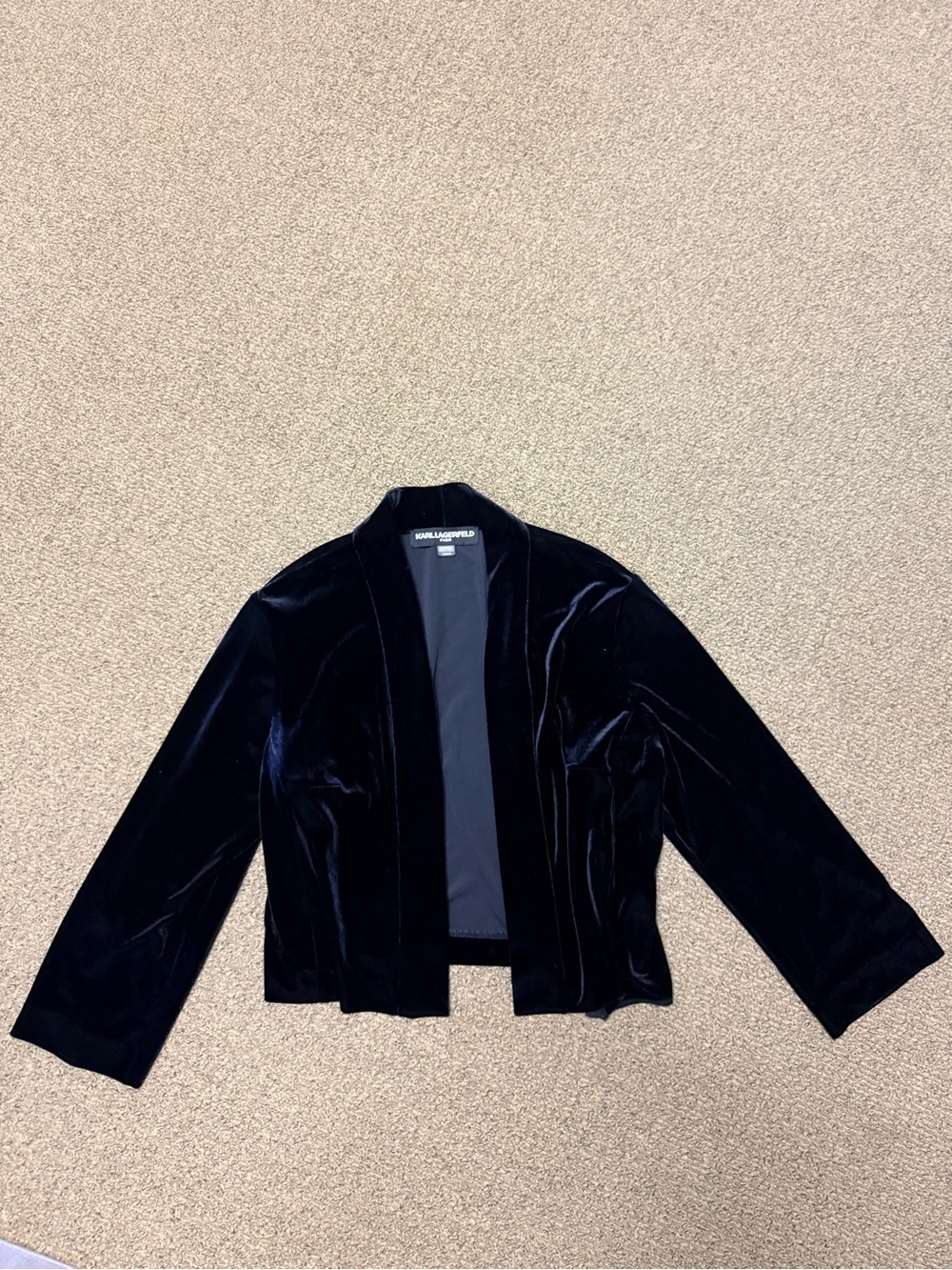 Karl Lagerfeld Black Velvet Open-Front Cardigan Jacket